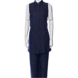 Max Mara Silk blend Blue and Black Two Piece Pant Set Sz 8